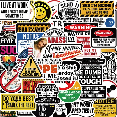 Funny Safety Sticker, 50pcs/set Cartoon Warning Sticker, Diy Decorative Waterproof Durable Sticker for Luggage Skateboard Refrigerator Laptop