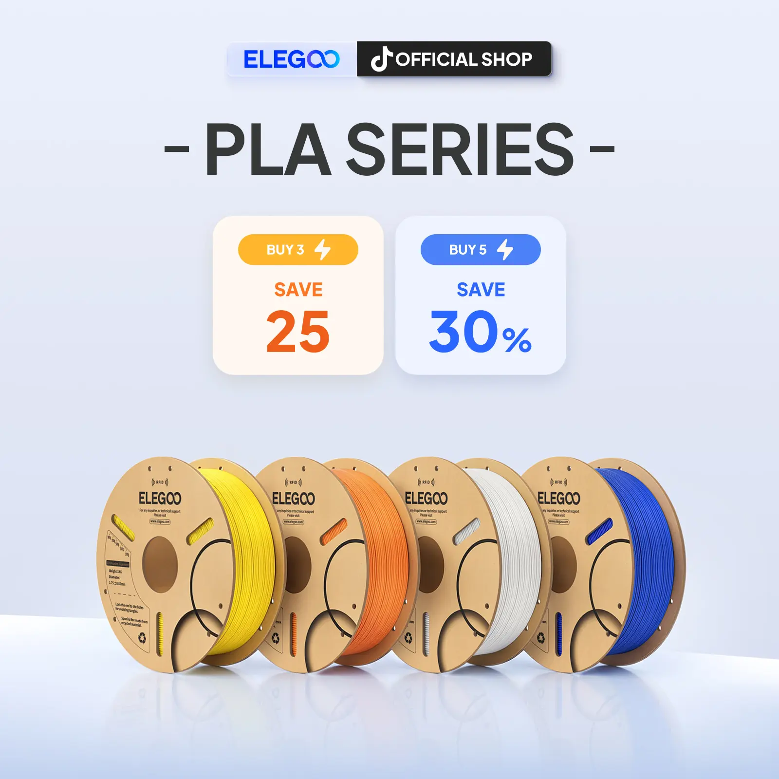 ELEGOO Polylactic Acid (PLA) Series Filament 1.75mm, Eco-Friendly Biodegradable Cardboard Spool, Mix & Match Bundle Sale, Exceptional Dimensional Accuracy, FDM 3D Printer Compatible, Print Farm Wholesale Pack, Ideal for Beginners, School & Home Use