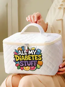 1 piece of diabetes supplies pattern + ALL MY DIABETES STUFF 2D printed portable travel makeup, brush, and accessory organizer, storage box toolbox, large capacity travel toiletry storage bag, cute and fashionable makeup bag, Travel Cosmetic Bag