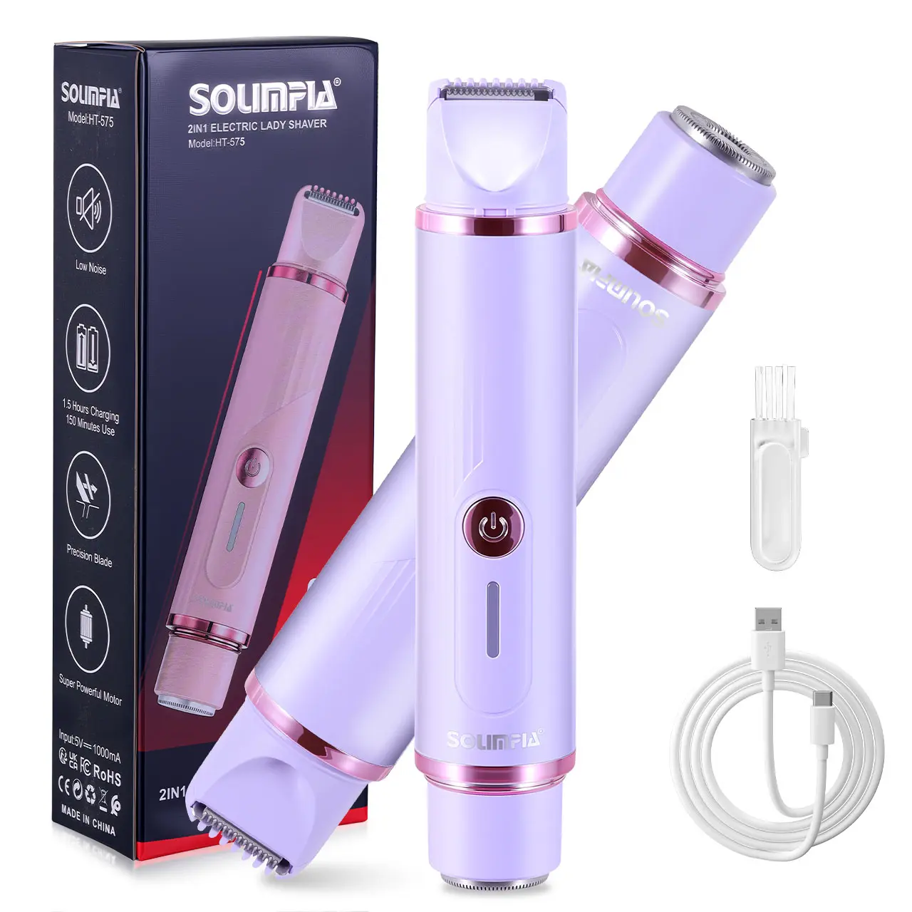 2 in 1 Bikini Trimmer for Women, Electric Shaver with Dual Heads, Body and Facial Hair Removal, Rechargeable Cordless Electric Razors for Face Chin Pubic Underarm Arm Legs,with LED Lights
