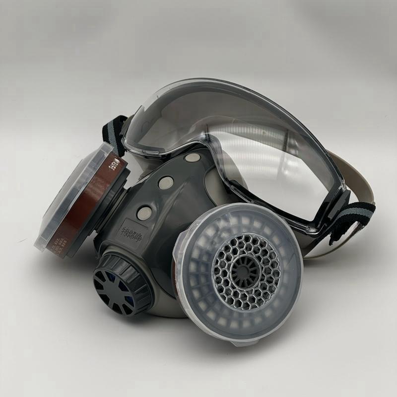 Reusable Industrial Gas Mask with 2 Filters, Dustproof Paint Spray Mask with Goggles, Protective Mask for Chemical Work