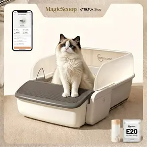 Automatic Cat Litter Box Open-Top Self-Cleaning for Multiple Cats(Buy one, get five free), Extra Large Space with App Control/Splash Guard/Safety Anti-Pinching Design/Odor Control Open-top Litter Box with Waste Bag&Deodorizing Cube