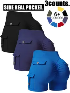Women's High-Waisted Button Pocket Shorts, Summer Fashion Sportswear, Ideal for Gym & Daily Wear, Trendy Side Pockets Design