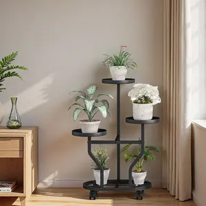 Plant Stand with Wheels 3-5 Tier Metal Plant Holder Corner Flower Shelf for Multiple Plants Display Rack for Bedroom Living Room Balcony Garden