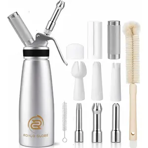 Professional 500ml Heavy Duty Whipped Cream Dispenser Homemade Whipped Cream Maker With Silicone Grip Whip Cream Canister With 6 Decorating Tips & 2 Cleaning Brushes