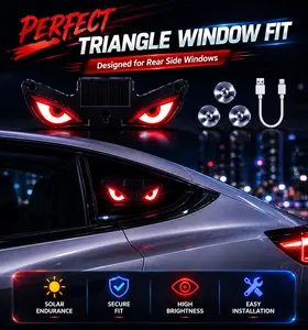 Car Rear Window Dynamic LED Screen, Solar USB Rechargeable Vampire Devil Eye Emoji Display, Night Driving Ambient Warning Decorative Light for Cars SUVs Trucks