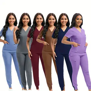 2 Pieces Pet Clinic Nurse Workwear Set, Unisex Frosted Scrubs, Available in Multiple Colors for Women