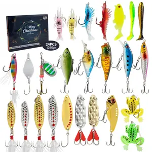 Fishing Advent Calendar 2025-24 Days Premium Lures Set Christmas Countdown Blind Box Gift for Fishermen, Anglers, Men, Dad - Freshwater Saltwater