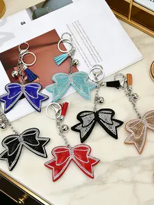 Colorful Bow Pendant Keychain with Rhinestones, Fashion Accessory for Zipper Bags, Unique Design for Women, Durable Daily Wear