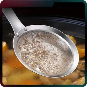 Filter Scoop Stainless Steel Fat Skimmer Spoon Fine Mesh Strainer Food Strainer With Ergonomic Handle Kitchen Oil Skimmer Strainer