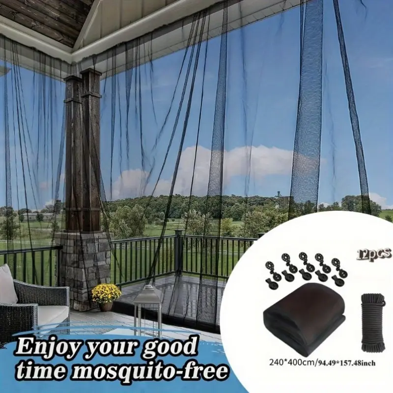 1Set Size 236.22inch Black and White Outdoor Garden Plant Cover, Plant Protector, Gardening Supplies, with Clips and Ropes - Mosquito Netting, Bird Fence - Breathable Polyester Insect Net for Gazebo Roof, Camping, Deck, Patio, Orchard Vegetable Garden