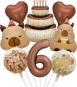 Capybara Birthday Themed Foil Balloon Set - 8-  Party Decor with Cake, Hearts, Numbers & Playful Designs,Birthday,  Shower,  Parties and Celebrations (6)