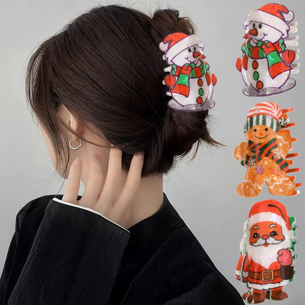 AWAYTR 1Pack Christmas Hair Clips for Women Cute Funny Gingerbread Snowman Santa Claus Doll Hair Claws Clips Non-Slip Hair Barrette for Thick Hair and Thin Hair Winter Xmas Party Hair Accessories Supplies
