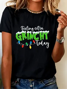 Women's "Feeling extra GRINCHY Today" Christmas Graphic Crew Neck Short-Sleeve T-Shirt