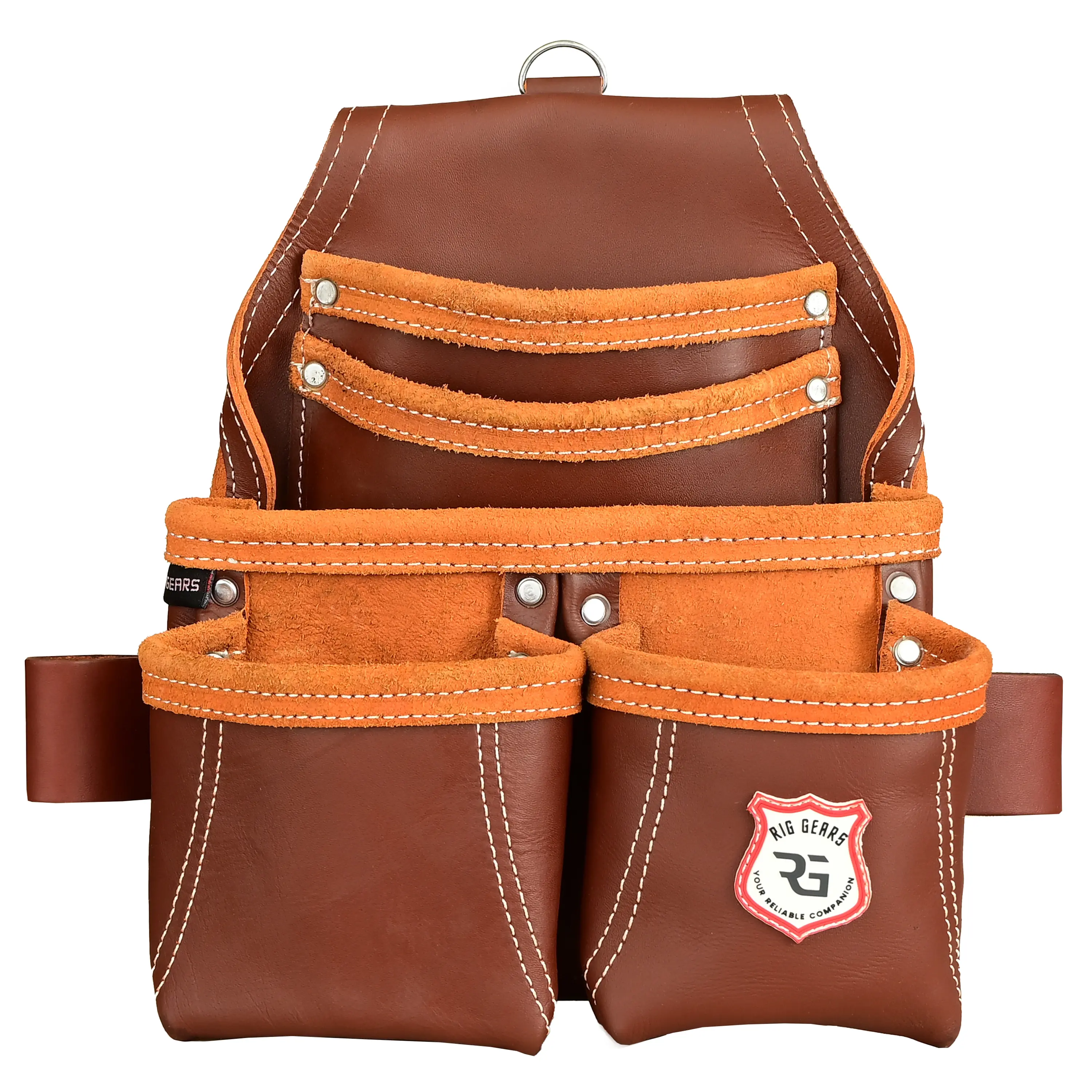 Riggears Leather Tool Pouch  with 5 Pockets for Electrician - Heavy Duty Carpenter Tools Bags, Oil-Tanned Leather, Includes Nail Pouch tool  bag