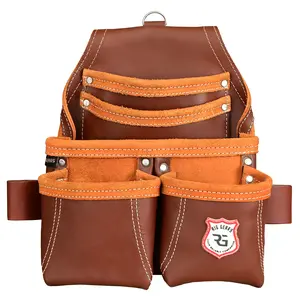 Leather Tool Pouch  with 5 Pockets for Electrician - Heavy Duty Carpenter Tools Bags, Oil-Tanned Leather, Includes Nail Pouch tool  bag