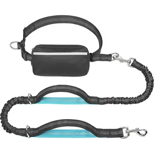 Heavy Duty Dog Leash with Waist Bag - Tangle-Resistant, Safety Hook, Hands-Free Pull System for Running, Hiking, Everyday Use - Suitable for All Dog Breeds (Black/Includes Waist Bag), Reinforced Stitching, Designed for Active Pet Owners Harness Travel