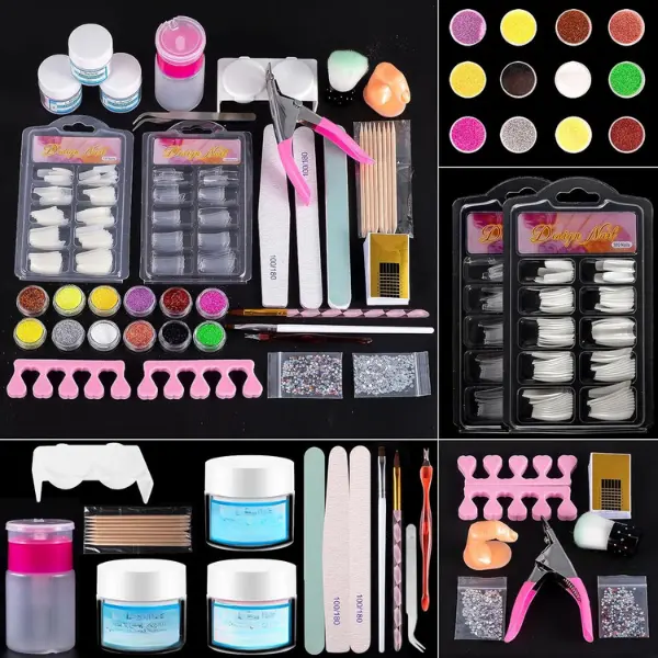 Acrylic Nail Kit for Beginners with Everything Professional, 12 Glitter Powder Nail Kit Acrylic Set, Nail Care Art Design Tip Brush Clipper File Supplie, DIY Tool