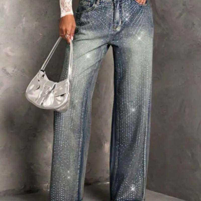 Viral blue Rhinestone Jeans trendy glitter trend 2026 summer cute pants