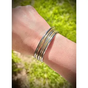 Thin Silver Stainless Steel or Gold Stacking Layering Cuff Bracelet