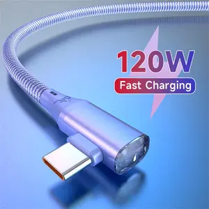 120W 6A Fast Charge USB Type C Quick Charge Cable For Samsung Realme Xiaomi 13 Huawei Phone Fast Charging Cord Elbow Data Cables