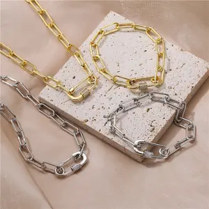 Hip Hop Chunky Chain Bracelet & Necklace Set for Men Women, Retro Metal Lock Clasp, Adjustable Unisex Jewelry, Couple Gift, Non-Fade Bling Set