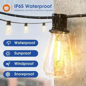 50FT LED Outdoor String Lights with 17 Shatterproof Waterproof S14 Replaceable Bulbs(2 Spare), 2700K Commercial Grade Patio Lights, Outside Hanging Light for Yard Garden Porch Deck Decor