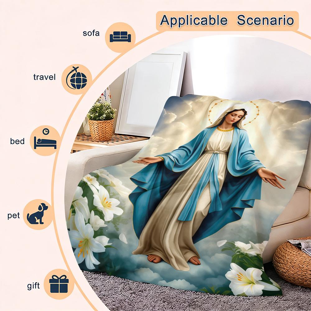Virgin Mary Blanket Wrap Yourself in Divine Comfort Soft Funny Throw Blanket Cozy Lightweight Plush Portable Cover Blanket For Sofa,Warm Gift For Birthday,Christmas,Multiple Blanket