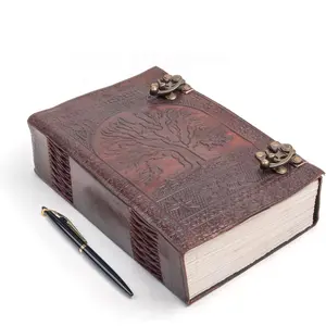600 Pages Handmade Large Leather Journal Diary Embossed Tree of Life Book Of Shadows Notebook Writing Seven Chakra Grimoire Sketchbook 7 x 10 Leather Bound (Brown)