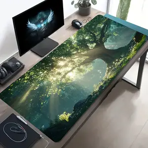 High Quality 1Pc Large Gaming Mouse Pad Compatible For PC/Laptop, Non-Slip Washable Desk With Forest Sunlight Tree, Thick Base & Suitable For Computer, Office, Computer, Ideal Gift For Gamers