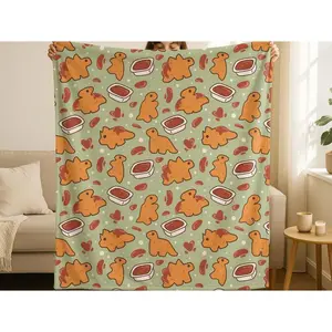 Dino Nuggets Blanket, Silly Safe Food Throw, Cozy Food Lover Velveteen Blanket, Neurodivergent Gift For Teen, College Dorm Dopamine Decor
