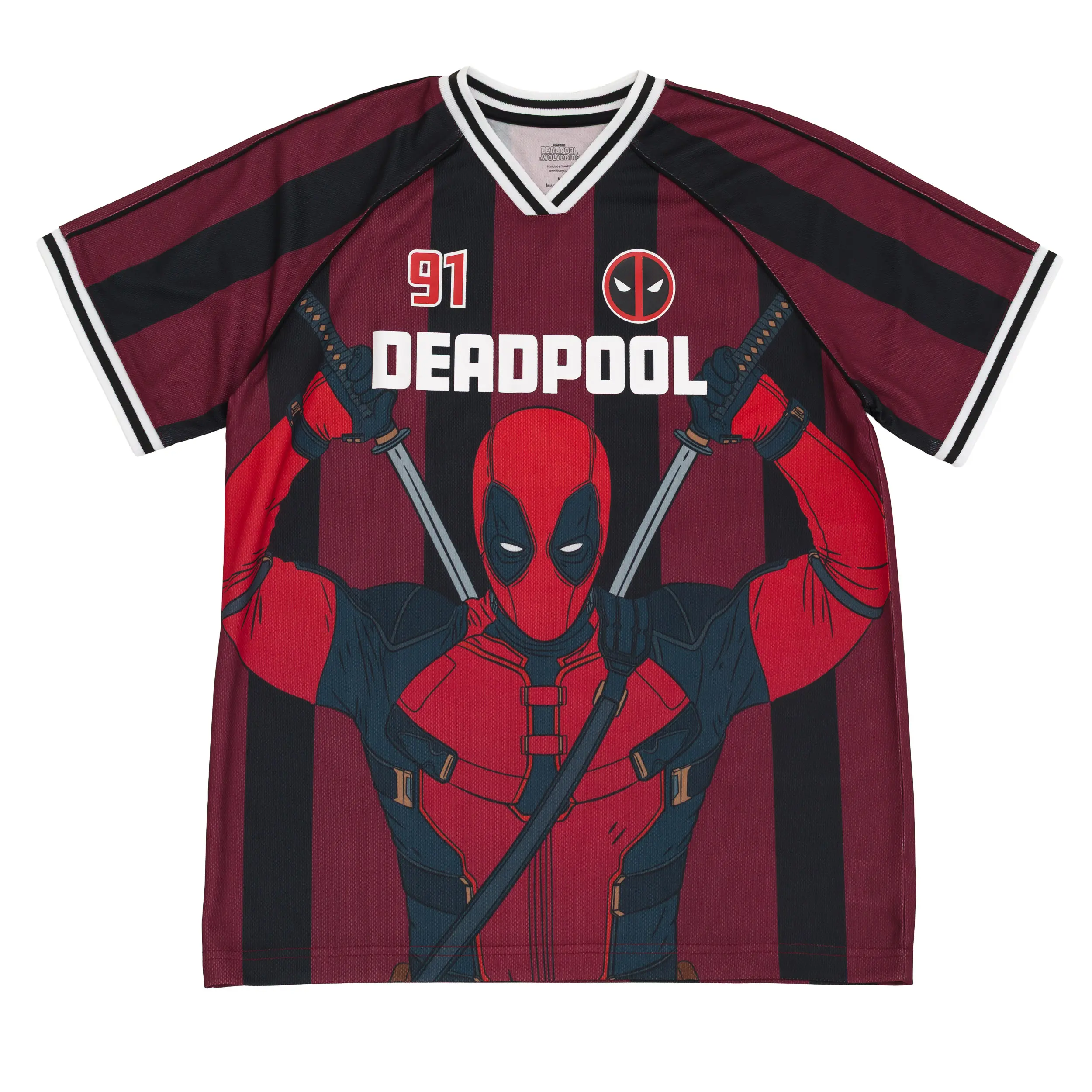 Marvel Deadpool & Wolverine Men's Allover Print Short Sleeve Mesh Raglan Graphic Tee Maroon