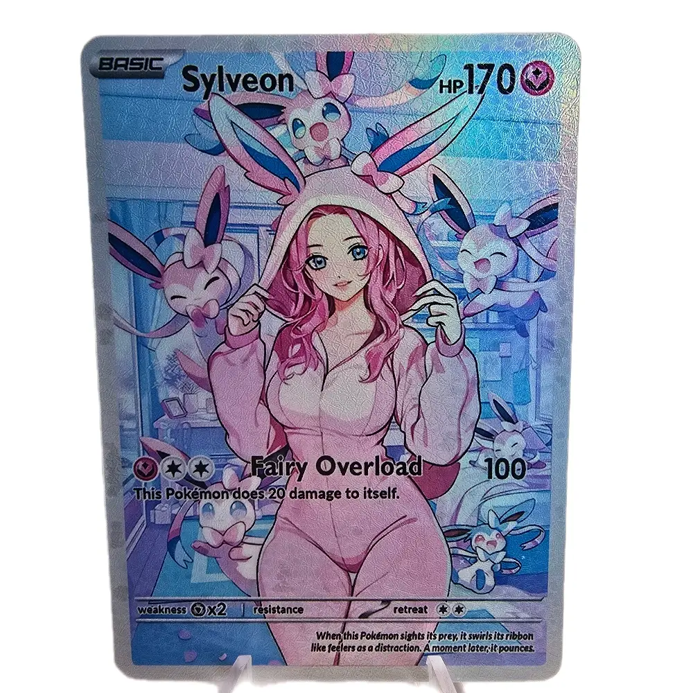 Sylveon Eeveelution Cozy Slumber Series Custom Card - Rainbow Holo OR Textured Rainbow Holo