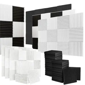 12/24/48PCS Black/White Acoustic Foam Panel Wedge Studio Soundproofing Wall Tiles, Sound Absorbing Panels For Ceiling Reading Room Meeting Room Study Library Club Cinema Music 12"X12"X1"