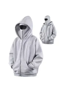 Autumn Winter New Comfortable Dual Hat Patchwork Sports Jacket, Y2K Style Loose Zipper Cardigan Sweatshirt, Casual Multifunctional Wear, Grey Hoodie