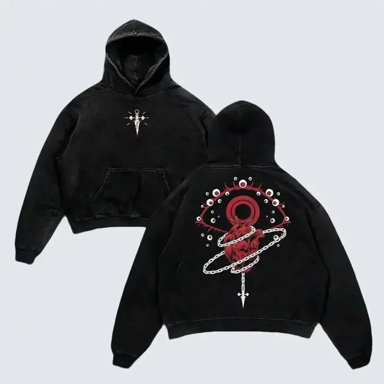 "Scarlet Eyes Kurapika" HunterXHunter Vintage Unisex Oversize Acid Washed Heavyweight Cotton Hoodies, graphic men clothing streetwear subtle anime XAU