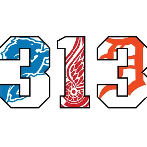 Detroit Colorful 313 Lions, Red Wings & Tigers DTF Transfer with Outline of Detroit, Includes Blue, Orange & Red Design, High-Quality Transfer Material