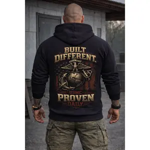 Built Different Proven Daily Hoodie – USMC Inspired Military Graphic Sweatshirt