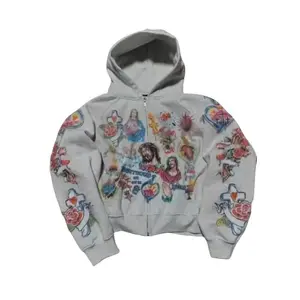 2024 Cross-Border Sweatshirt RIGHTEOUS Cartoon Print Hooded Zipper Sweatshirt Casual Loose New Stock Wholesale