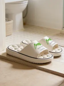 1 Pair Inspirational Slogan Bamboo Themed Printed Hollow Massage Thick Sole Slippers, Minimalist Fresh Style, Non-slip Soft Sole, Quick-dry for Bathroom, Indoor & Outdoor Dual-use, Open Toe Slides, Bathroom Casual Slippers