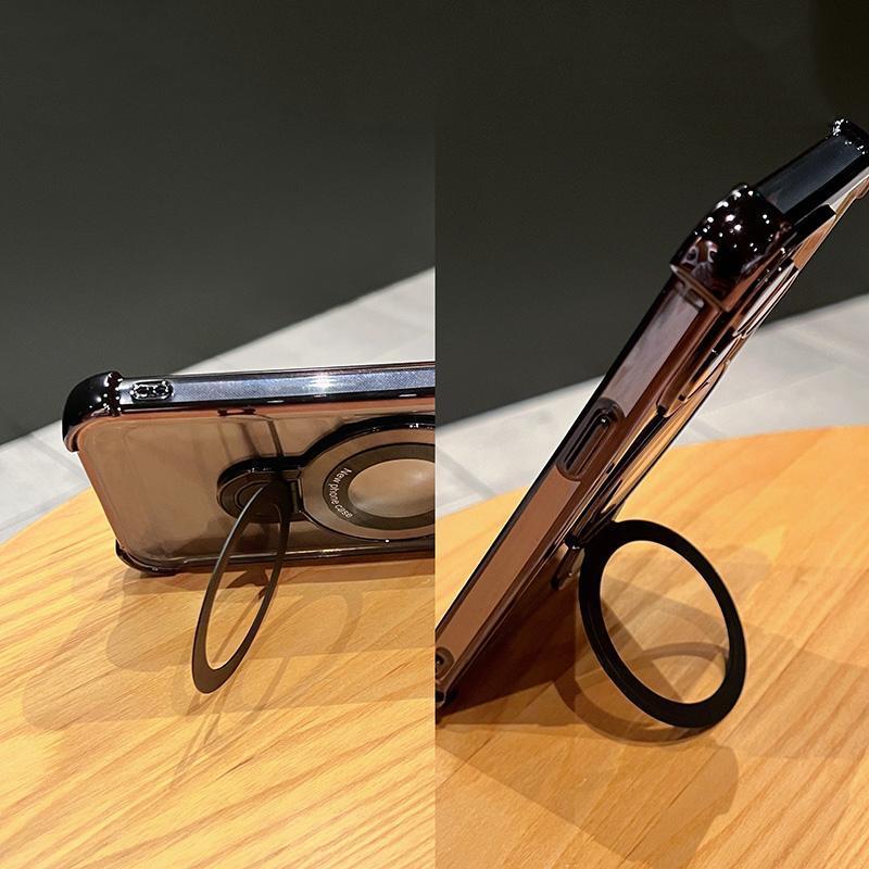 Protective Four comners Plated Clear Bracket Phone case for iPhone 16 15 14 13 12 Pro Max 16 15 Plus Cover with Kickstand   Protector Shockproof Cover protector  de camara