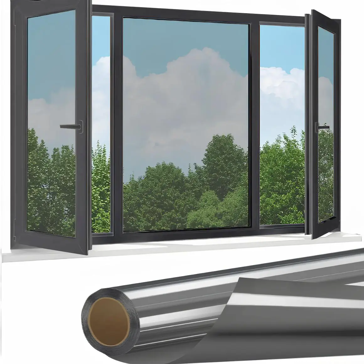 Daytime Privacy Window Film- One Way Mirror, Anti-uv & Heat Control For Home And óffice, Static Cling Easy Install,UV Sun Blocking, Black,17.5 Inch X6.5 Feet Sun Shade Film