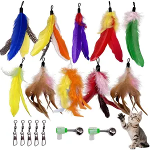 10 count    Refills, Wand  Feathers Toys with Clip & Removable ,Wand Attachment  Toys for Indoor Cats (10 Pcs Feathers)