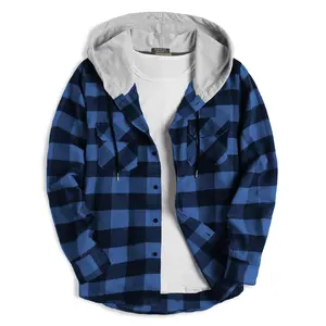 Men's Plaid Hoodie Flannel Shirt Jacket Long Sleeve Casual Fashion Button Shirts