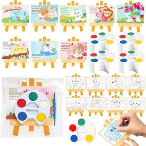24 Pcs Valentine's Day Mini Watercolor Paints with Easel-Shaped Cards, 5 Colors Heart-Shaped Paint Palettes & 8 Animal Themed Cards, Valentine Crafts Set for Kid Gifts Exchange Classroom Prize