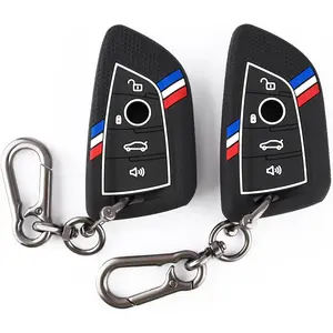 2Pcs Key Fob Cover Compatible with BMW X1 X2 X3 X4 X5 X6 X7 2 3 4 5 6 7 8 Series M2 M3 M4 M5 M8 I4 Z4 2015-2026, Silicone, Black