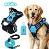 HELETY Durable Reflective Harness & Leash Set - 3-in-1 Anti-Pull No-Choke Oxford Nylon, 3M Reflective, Anti-Escape Lock, Adjustable for Small-Med-Large Dogs, Poop Bag on Hand, Airtag Compatible, Cooling Rust-Proof Metal Night Safety Strap
