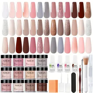 NOCIS 33pcs Impregnation Powder Nail Art Kit - Dip Manicure Kit with 20 pink purple brown Glittering Colors, Top/Primer Activator, and French Style Nail DIY Essentials for Salon-Quality Results at Home - Perfect Gift for Girls Polish Luxury Cutics