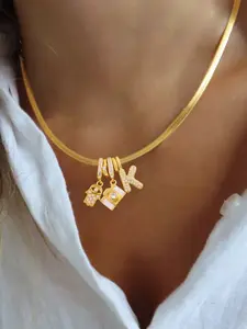 Women's Classic Stainless Steel Herringbone Chain Necklace, Zirconia Letter Eye Hand Camera Pendant, Casual Style Dainty Fashion Jewelry for All Seasons