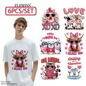 6 pieces Valentine's Day animal gold foil heat transfer, DTF transfer for gold foil application. Perfect for T-shirts, hoodies, jeans, backpacks, and pillows, machine washable plastic, festive gift ideas.
